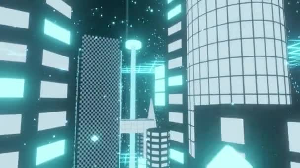Kota Virtual Dan Menara Kaca Pencakar Langit Dengan Arsitektur Perkotaan — Stok Video
