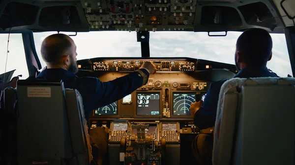 Capitão Botões Comutação Para Corrigir Altitude Longitude Painel Cockpit Usando — Fotografia de Stock