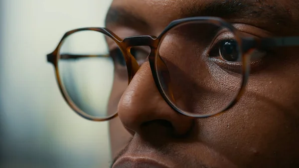Closeup Portrait African American Database Developer Glasses Working Focused Looking — Stock fotografie