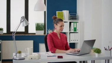 Office worker planning development strategy on laptop, working with business charts and company statistics. Financial assistant with marketing expertise using data sales analysis.