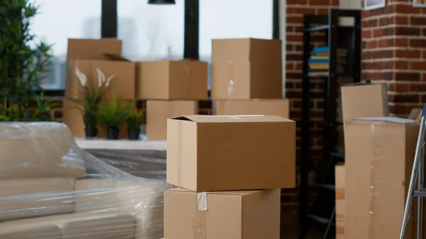 Nobody Living Room Flat Full Cardboard Carton Boxes Home Furniture — Photo