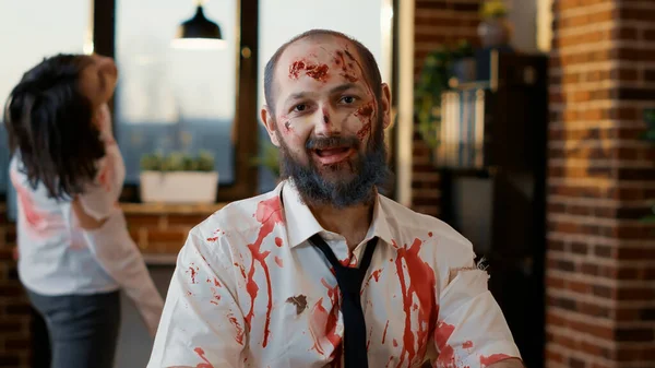 Mindless Dumb Looking Zombie Office Workspace Sitting Table Dangerous Creepy — Fotografia de Stock