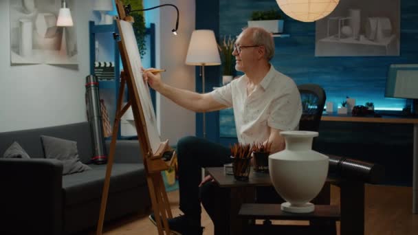 Senior Adult Using Pencils Draw Vase White Canvas Creating Professional — Video
