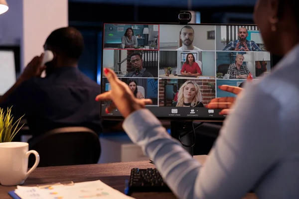 Company Employee Meeting Group Colleagues Virtual Conference Call Attending Remote — Foto Stock