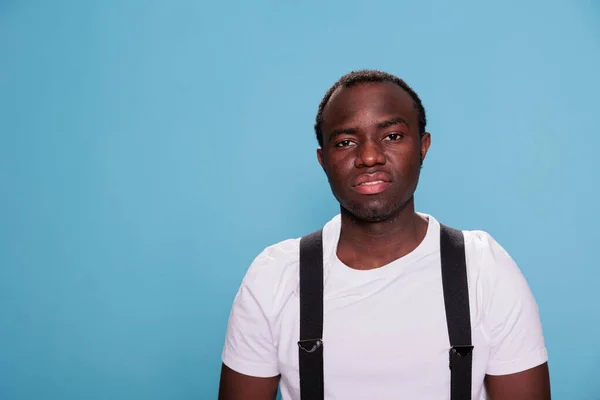 African Ethnicity Man Standing Studio Blue Background While Looking Camera — Foto de Stock