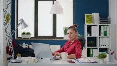 Project manager working with data charts and statistics to analyze sales growth on laptop, having office job. Employee with financial expertise planning new business strategy online.