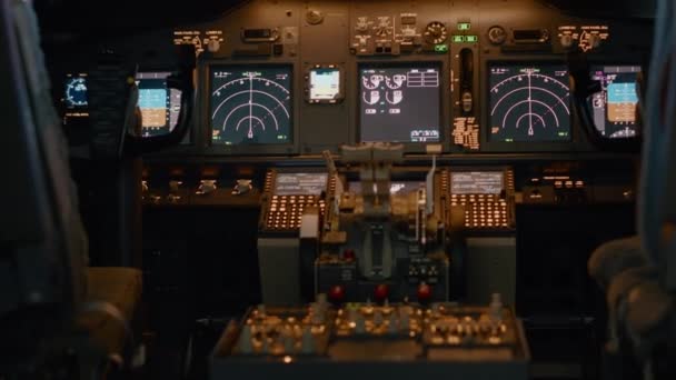 Nobody Empty Aviation Plane Dashboard Control Panel Start Power Engine — 图库视频影像