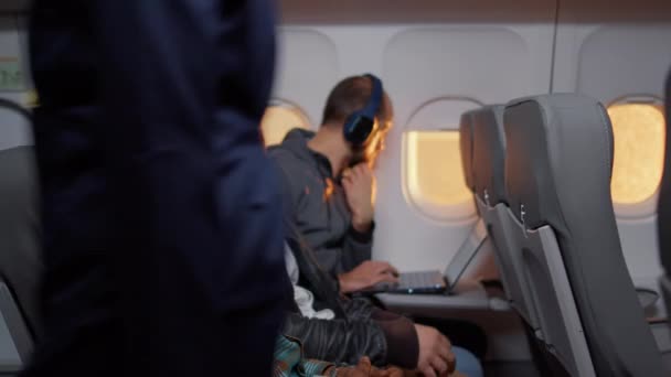 Diverse Passengers Flying Economy Class Airplane Travel Vacation Trip Using — Αρχείο Βίντεο