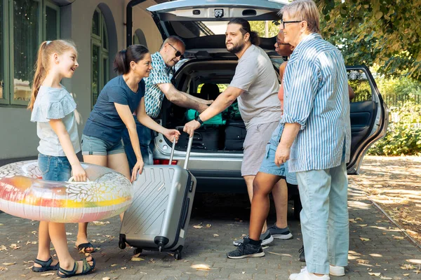 Diverse People Loading Baggage Vehicle Trunk Travelling Holiday Vacation Seaside — Stok fotoğraf