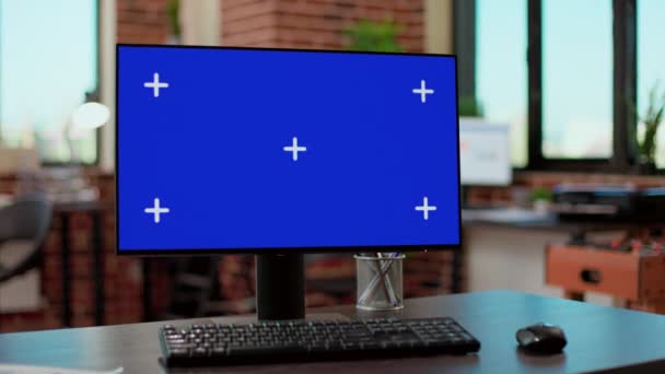 Nobody Desk Greenscreen Template Computer Monitor Business Company Office Desktop — ストック動画