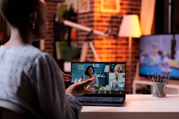 Project Manager Attending Online Business Meeting Employees Using Videoconference Software — Fotografia de Stock