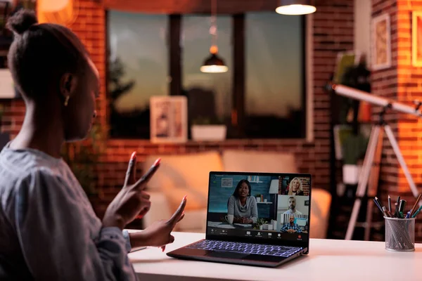 Online Business Meeting Coworkers Remote Team Brainstorming Teleconference African American — Fotografia de Stock