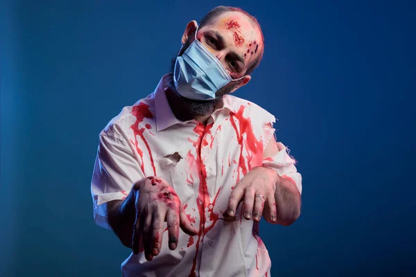 Brain Eating Zombie Posing Camera Looking Frightening Creepy Bloody Scars — Zdjęcie stockowe