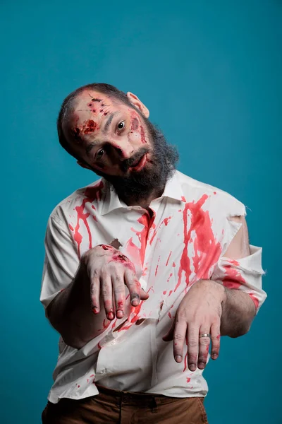 Brain Eating Zombie Looking Terrifying Apocalyptic Bloody Scars Wounds Dangerous — Photo