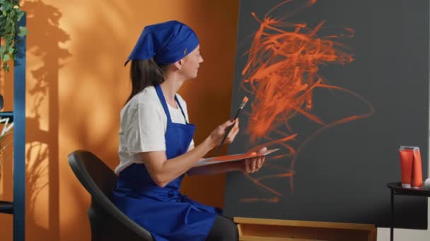 Woman Painter Creating Artistic Design Paintbrush Watercolor Aquarelle Mixing Tray — Vídeo de Stock