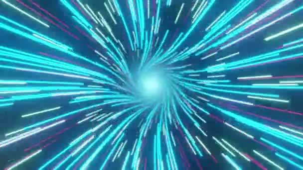Красочный Круговой Туннель Голубыми Неоновыми Яркими Огнями Зацикленный Эффект Структуру — стоковое видео