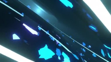 Scifi graphic ai tunnel with round circle neon loop, illuminated with blue, green and purple color laser ray. Bright loopable infinity effect with endless vibrant speed. 3d render animation.