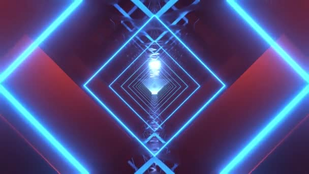 Colorful Square Tunnel Loop Blue Red Lights Bright Glowing Neon — Stock video