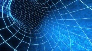 Loopable infinity ai glowing tunnel with blue lights and purple color, circle portal with bright neon glow. Futuristic graphic illustration on endless loop corridor. 3d render animation.