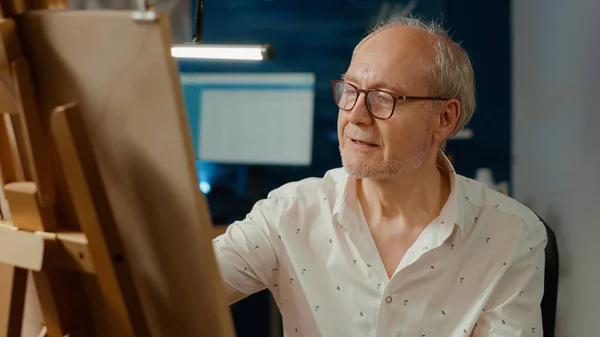 Retired Man Using Artistic Technique Pencils Draw Masterpiece Creating Professional — Photo