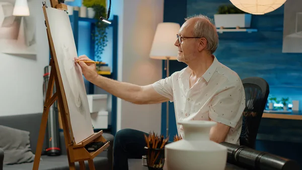 Old Person Using Artistic Skills Draw Masterpiece Vase Creating Professional — 스톡 사진