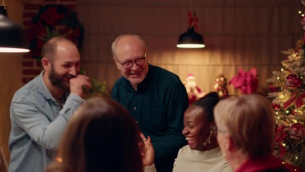 Festive Diverse Family Members Home Enjoying Christmas Dinner Together Joyful – Stock-video