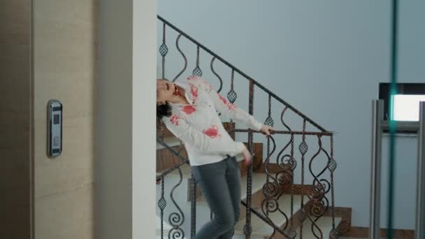 Evil Brain Eating Scary Zombies Walking Crawling Office Emergency Stairway — Stock videók