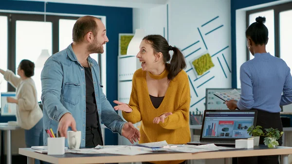 Smiling Coworkers Startup Office Doing High Five Hand Gesture Celebrating — Stock fotografie