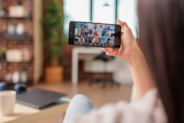 Authentieke Drukke Aziatische Vrouw Video Gesprek Vergadering Online Communicatie Workign — Stockfoto