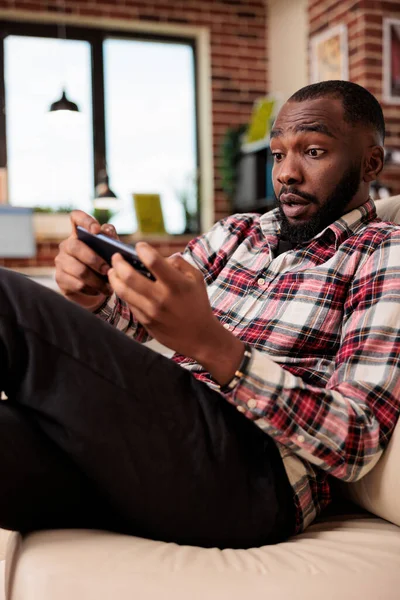African American Man Having Fun Video Games Playing Online Competition —  Fotos de Stock