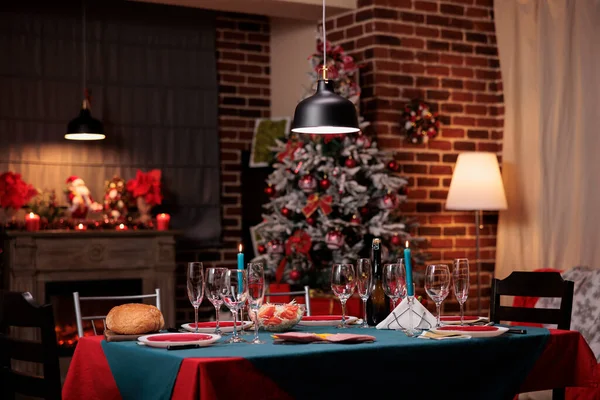 Christmas Eve Table Luxury Interior Beautiful Decorated Place Winter Seasonal — 스톡 사진