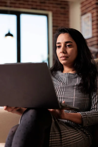 Indian Person Working Laptop Home Attending Online Class Lesson Doing — Fotografia de Stock