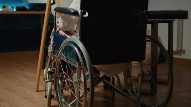 Tekerlekli Sandalye Kullanıcısı Fiziksel Engellilikten Muzdarip Hobi Için Profesyonel Başyapıt — Stok video