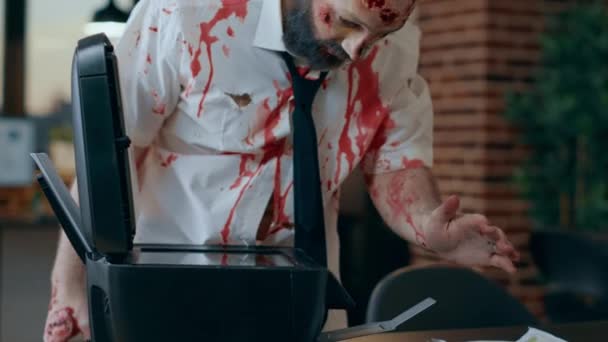 Horror Looking Brain Eating Monster Deep Bloody Wounds Trying Use — Stock Video