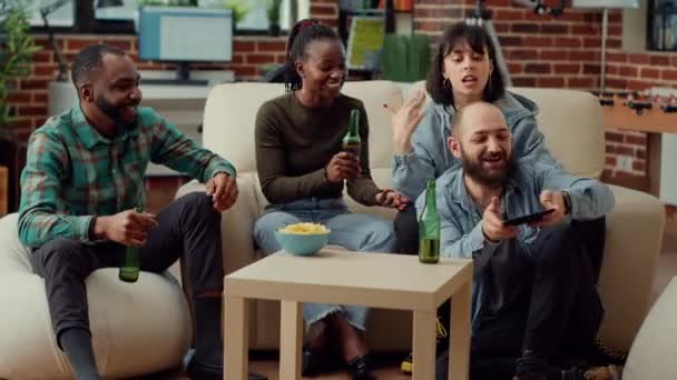 Happy Group People Taking Photos Smartphone Making Memories Gathering Drinks — Stock Video