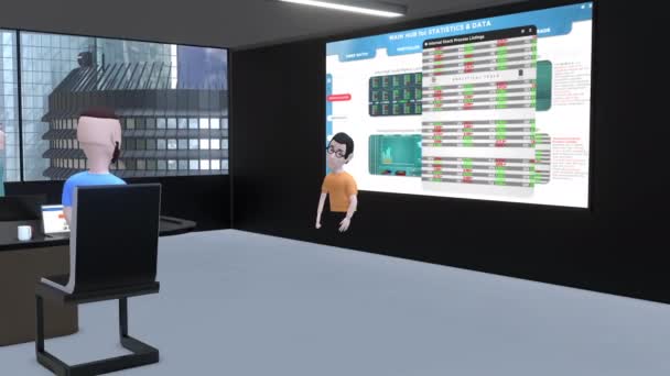 Метаверсная Конференция Виртуальной Реальности Беседа Аватарами Корпоративная Встреча Через Интернет — стоковое видео