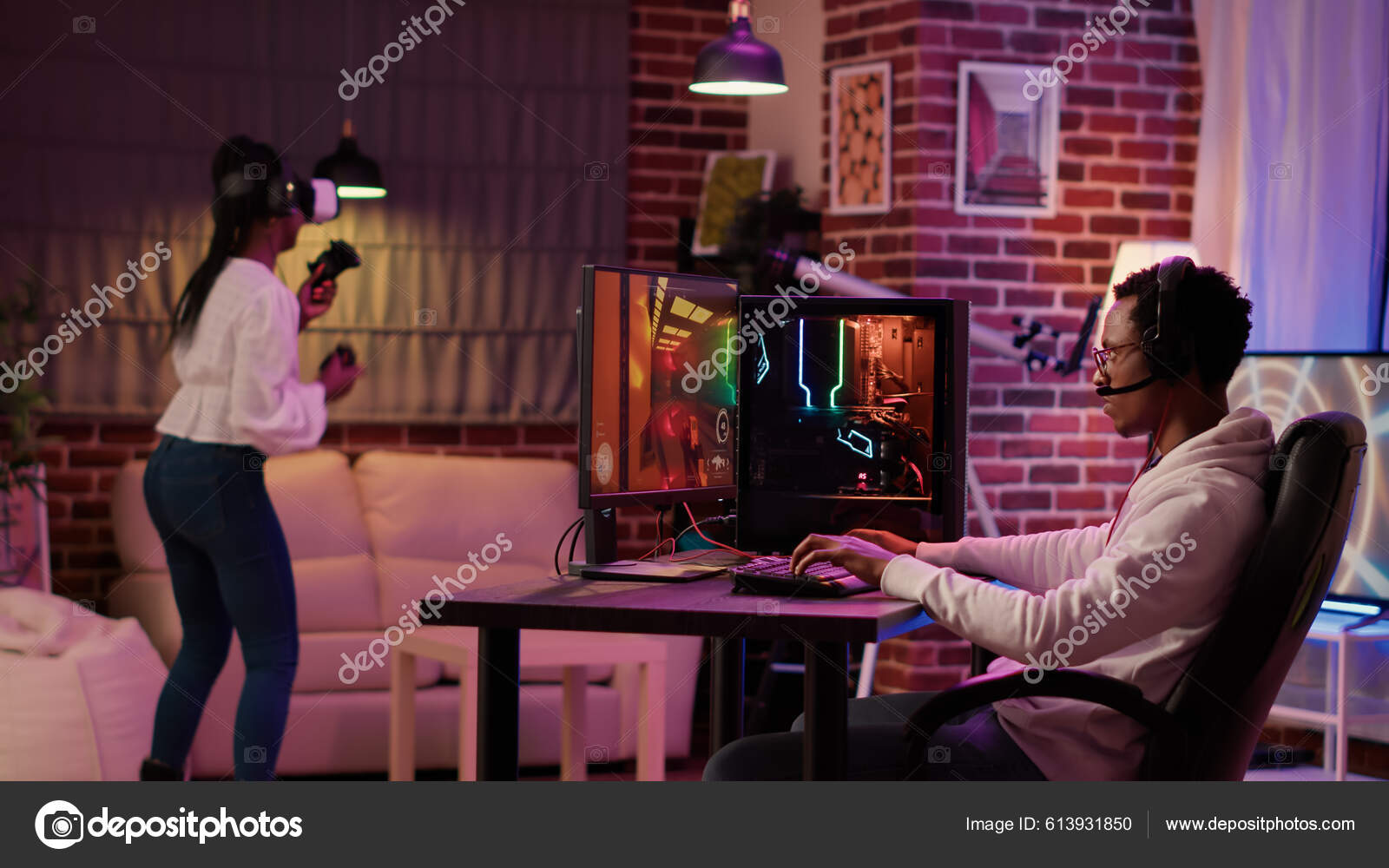 Gamer Playing Multiplayer First Person Shooter While Gaming Girl Fighting Stock Photo by ©DragosCondreaW 613931850