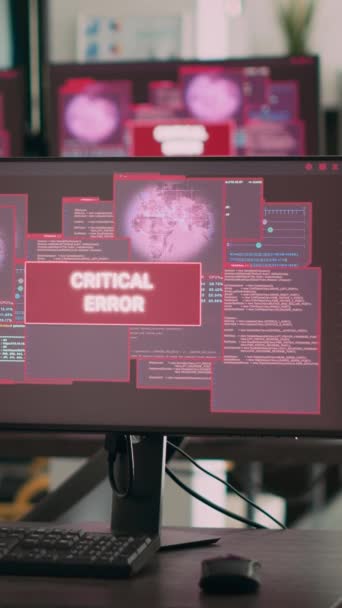 Vídeo Vertical Computadoras Que Muestran Mensajes Error Críticos Parpadeando Pantalla — Vídeos de Stock