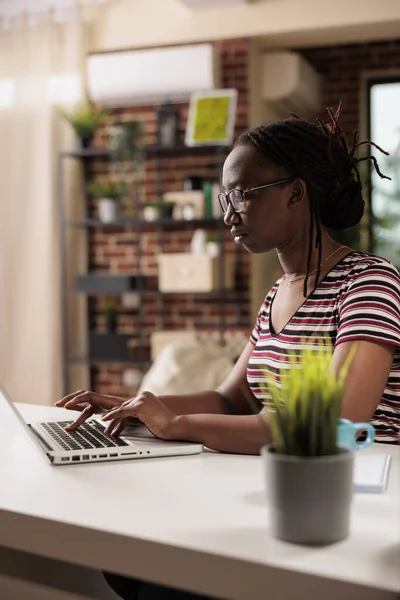 Freelancer Working Remote Student Studying Online Typing Laptop Keyboard Searching — Stock Photo, Image