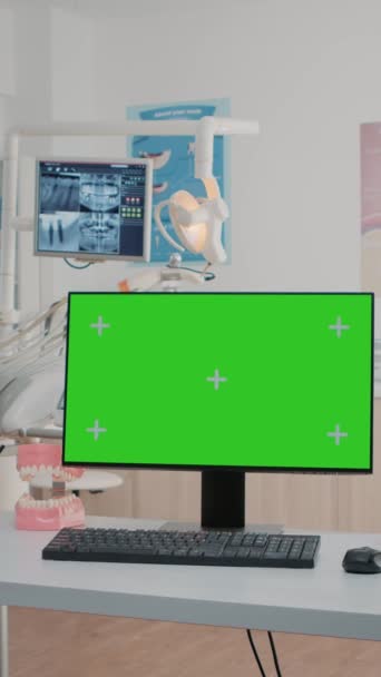Вертикальне Відео Ніхто Стоматологічній Шафі Зеленим Екраном Комп Ютері Догляду — стокове відео