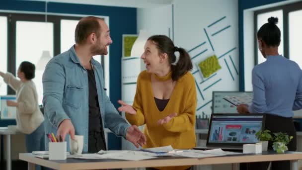 Smiling Coworkers Startup Office Doing High Five Hand Gesture Celebrating — Wideo stockowe