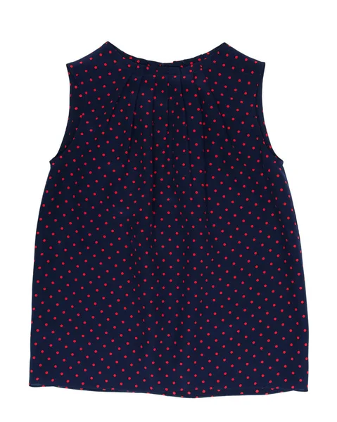 Women\'s sleeveless blouse with a print on blue color red circles, an object isolated on a white background