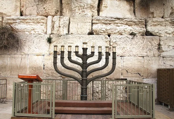 Jewish hanukkah candle-holder near Western wall — Stock Photo, Image