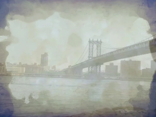 Grunge Manhattan bridge skyline — Stockfoto