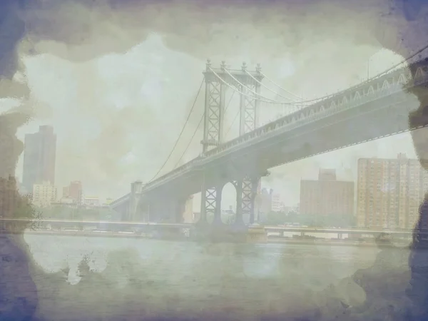 Grunge Manhattan bridge skyline — Stockfoto