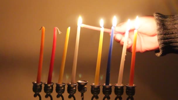 Ignition Chanukah candles — Stock Video
