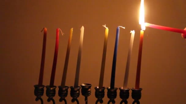 Accensione candele Chanukah — Video Stock