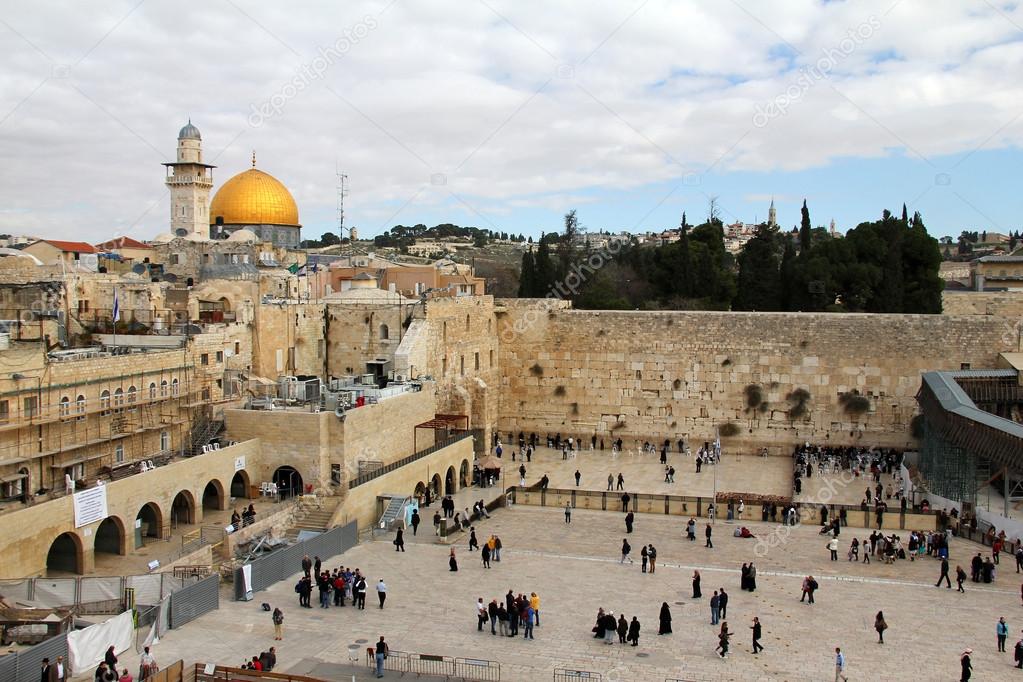 Jewish worshipers pray at the Wailing Wall