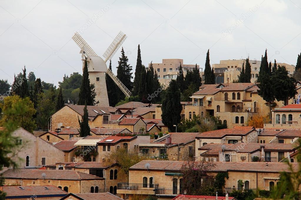 Panorama of West Jerusalem. Montefiore Windmill