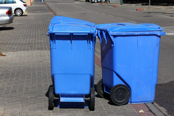 Blue garbage cans — Stock Photo, Image